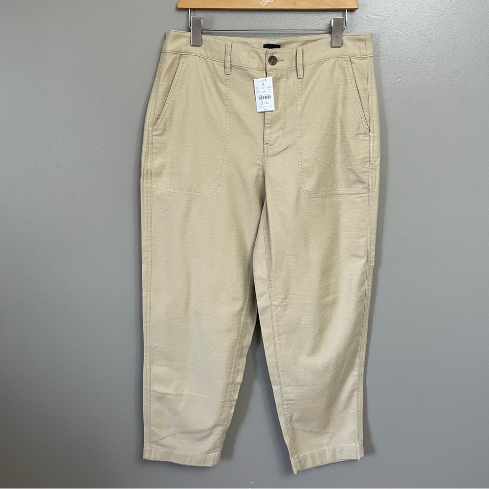 NWT J CREW Cotton Camp Pant Khaki Women's Size 10 Neutral Preppy Safari BJ493
